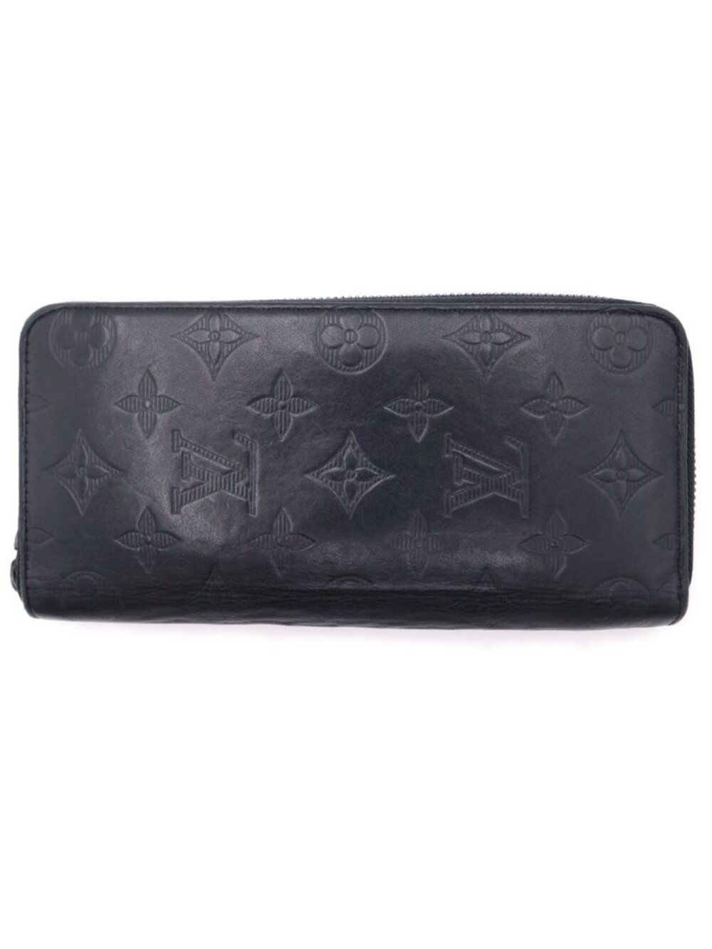 Louis Vuitton Monogram Shadow Zippy Organizer Wallet Black Leather Silver